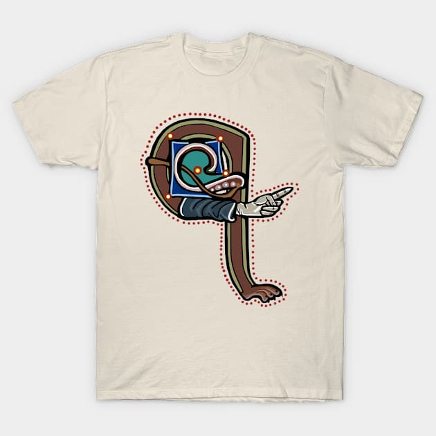 Letter Q Manicule W 14C Maastricht Psalter parody T-Shirt by Donnahuntriss